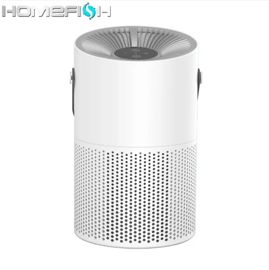 Air purifier for bedroom front view white compact design