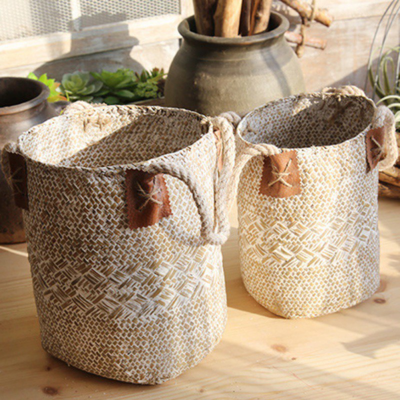 Natural woven basket home organization use