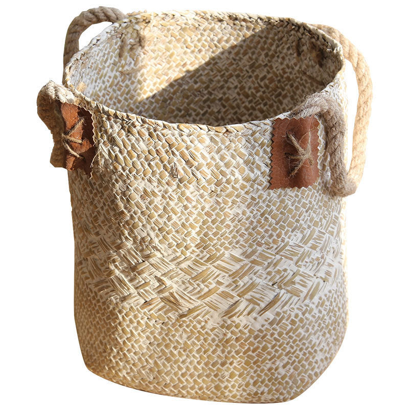 Seagrass basket in living room storage styling