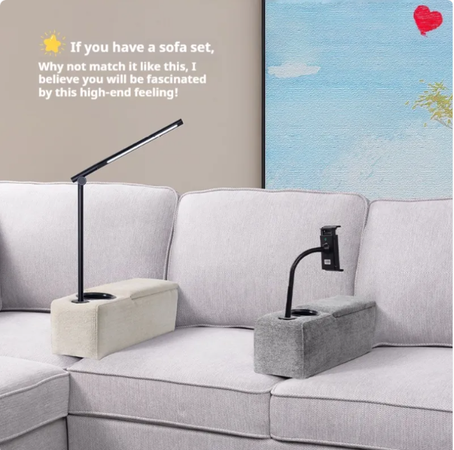 Sofa armrest storage organizer gray variant with remote and phone